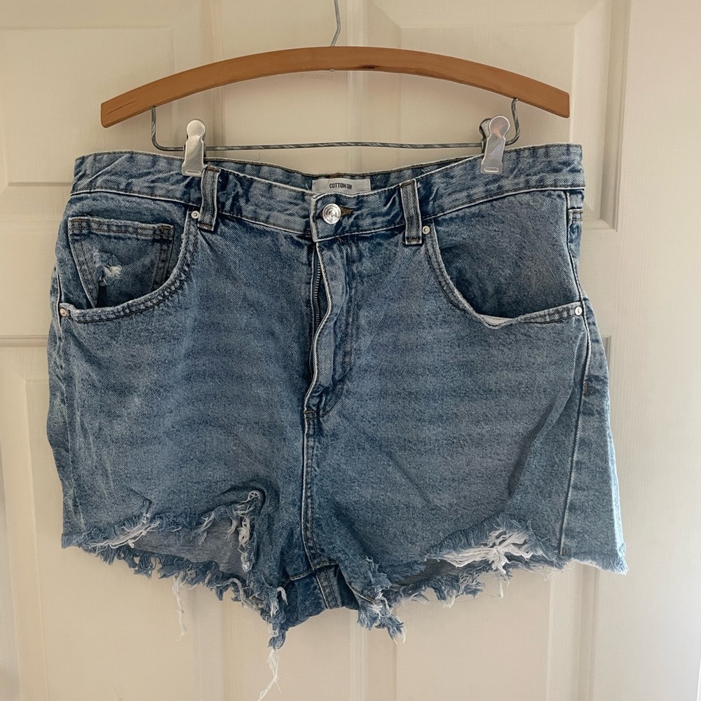 Cotton On Blue Jean Shorts Distressed Cut-Off Style